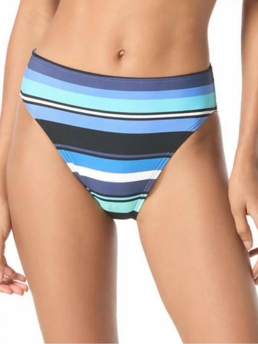 Michael Kors Striped High-Leg Bikini Bottom - Black Multi NWT